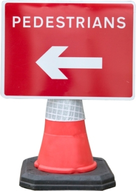 Portable Road Works Signs | Road Cone Signs | 600x450mm Cone Sign Pedestrians Arrow Left
