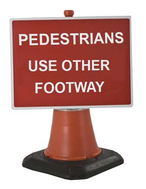 Portable Road Works Signs | Road Cone Signs | 600x450mm Cone Sign Pedestrians Please Use Other Footway