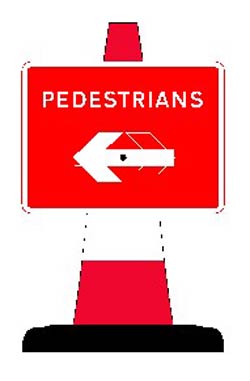 Portable Road Works Signs | Road Cone Signs | 600x450mm Pedestrians sign with reversible arrow