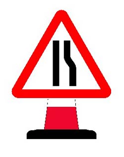 Portable Road Works Signs | Road Cone Signs | 750mm Cone sign Road Narrows with Reversible
