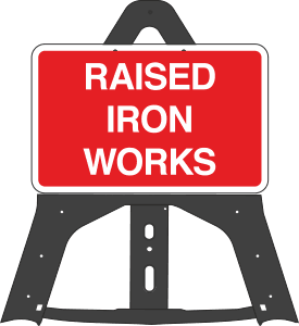 Portable Road Works Signs | Endura Plastic Signs | Raised Iron Works Folding Plastic Sign
