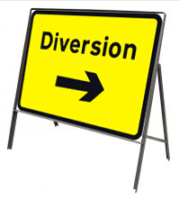 Stanchion Signs | Yellow Diversion Signs | Diversion arrow right