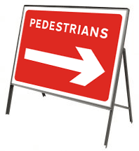 Stanchion Signs | Red Information Signs | Pedestrians right arrow