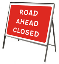Stanchion Signs | Red Information Signs | Road ahead closed