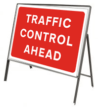 Stanchion Signs | Red Information Signs | Traffic control ahead