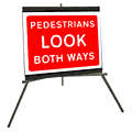 Portable Road Works Signs | Roll Up Tripod Signs | Pedestrians Look Both Ways