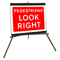 Portable Road Works Signs | Roll Up Tripod Signs | Pedestrians Look Right