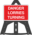 Portable Road Works Signs | Endura Folding Plastic Signs | Danger Lorries Turning Folding Plastic Sign