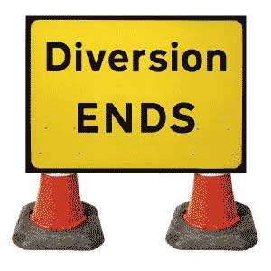 Portable Road Works | Road Cone Signs | 1050x750mm Diversion Ends - 2702