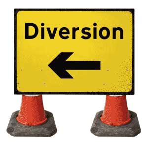 Portable Road Works | Road Cone Signs | 1050x750mm Diversion with Arrow Left - 2702