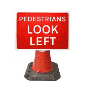 Portable Road Works | Road Cone Signs | 600x450mm Pedestrians Look Left - 7017