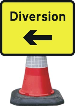 Portable Road Works Signs | Road Cone Signs | 1050x750mm Diversion - Arrow Left