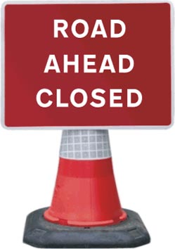Portable Road Works Signs | Road Cone Signs | 1050x750mm Road Ahead Closed