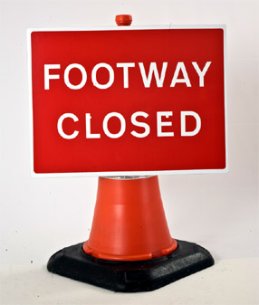 Portable Road Works Signs | Road Cone Signs | 600x450mm Cone Sign Footway Closed