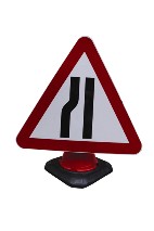 Portable Road Works Signs | Road Cone Signs | 750mm Cone Sign Road Narrows Left