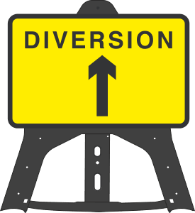 Portable Road Works Signs | Endura Plastic Signs | 754 Diversion Ahead Folding Plastic Sign