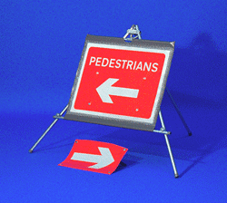 Portable Road Works Signs | One Piece Tripod Signs | Pedestrians with reversible arrow