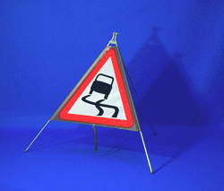 Portable Road Works Signs | One Piece Tripod Signs | Slippery road