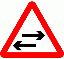 Road Signs | triangular warning signs | Two-way traffic on route crossing ahead