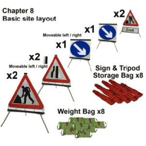 Portable Road Works Signs | Roll Up Tripod Signs | 750mm Chapter 8 Roadwork Sign Pack