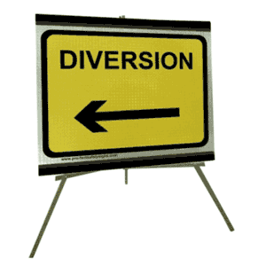 Portable Road Works Signs | Roll Up Tripod Signs | Diversion with Left Arrow 1050mm x 750mm