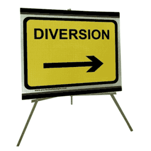 Portable Road Works Signs | Roll Up Tripod Signs | Diversion with Right Arrow 1050mm x 750mm