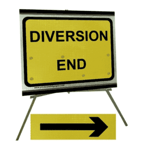 Portable Road Works Signs | Roll Up Tripod Signs | Diversion with moveable arrow 1050mm x 750mm
