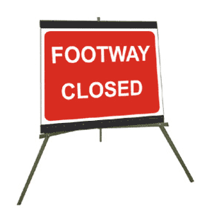 Portable Road Works Signs | Roll Up Tripod Signs | Footway Closed 600mm x 450mm