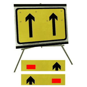 Portable Road Works Signs | Roll Up Tripod Signs | Lane Closure Left,Right 1050mm x 750mm