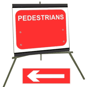 Portable Road Works Signs | Roll Up Tripod Signs | Pedestrians with Moveable Arrow 600mm x 450mm