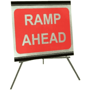 Portable Road Works Signs | Roll Up Tripod Signs | Ramp Ahead 1050mm x 750mm