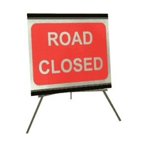Portable Road Works Signs | Roll Up Tripod Signs | Road Closed 1050mm x 750mm