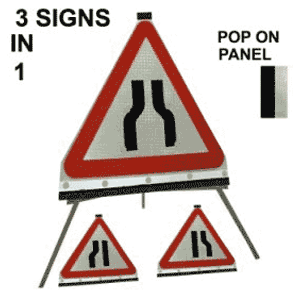 Portable Road Works Signs | Roll Up Tripod Signs | Road Narrows Left,Right Triangle Flexible Roll-up Sign
