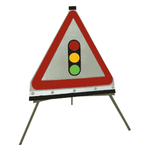 Portable Road Works Signs | Roll Up Tripod Signs | Traffic Light Symbol Triangle Flexible Roll-up Sign
