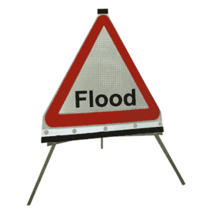 Portable Road Works Signs | Roll Up Tripod Signs | Triangle - Flood Flexible Roll-up Sign