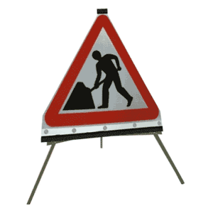 Portable Road Works Signs | Roll Up Tripod Signs | Triangle - Men At Work Flexible Roll-up Sign