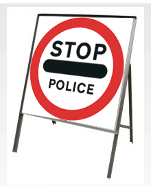 Stanchion Signs | Square Plate Circular Signs | 633 Stop Police