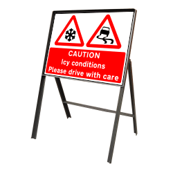 Stanchion Signs | Ice Warning | Caution Ice on Road Conditions Freestanding Stanchion Sign