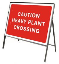 Stanchion Signs | Red Information Signs | Caution heavy plant crossing