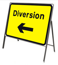 Stanchion Signs | Yellow Diversion Signs | Diversion arrow left