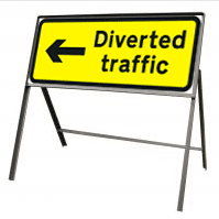 Stanchion Signs | Yellow Diversion Signs | Diverted traffic arrow left