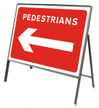 Stanchion Signs | Red Information Signs | Pedestrians left arrow