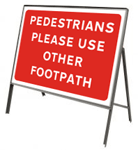 Stanchion Signs | Red Information Signs | Pedestrians please use other footpath