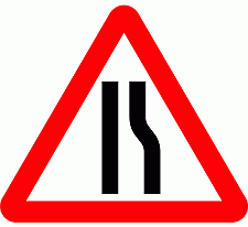 Road Signs | triangular warning signs | Road Narrows on right ahead