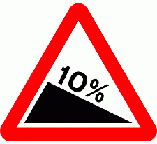 Road Signs | triangular warning signs | Steep hill downwards