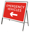 Stanchion Signs | Red Information Signs | Emergency vehicles arrow left