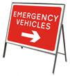 Stanchion Signs | Red Information Signs | Emergency vehicles arrow right