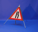 Portable Road Works Signs | One Piece Tripod Signs | Road Narrows offside