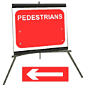 Portable Road Works Signs | Roll Up Tripod Signs | Pedestrians with Moveable Arrow 
