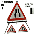 Portable Road Works Signs | Roll Up Tripod Signs | Road Narrows Left,Right Triangle 